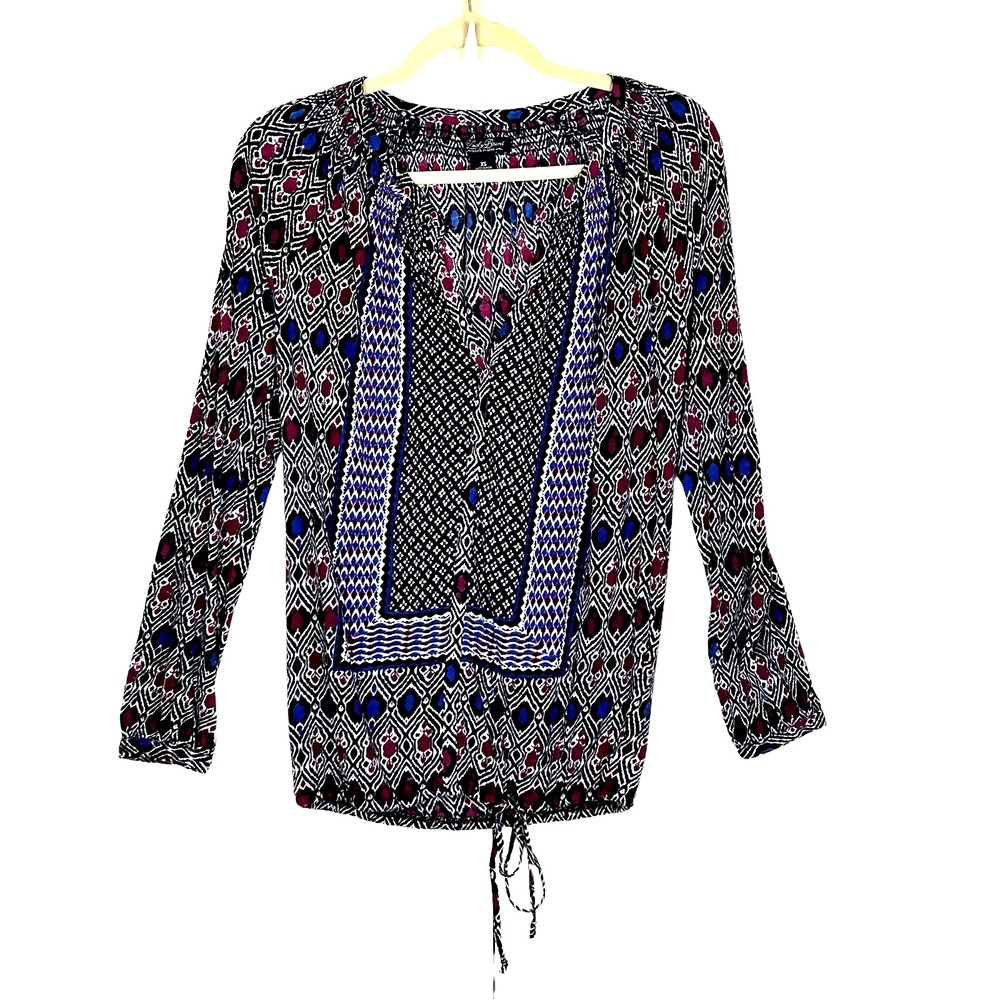 Lucky Brand Women's Top Blouse XS Drawstring Long Sleeve Boho Hippie Festival